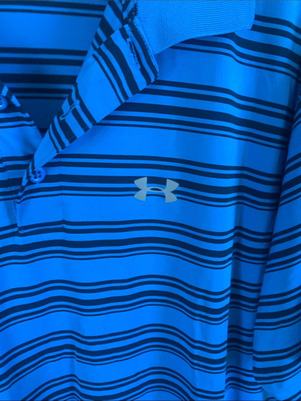 Under Armour Men's Bright Blue Striped Polo with Black Accents - Picture 2 of 8